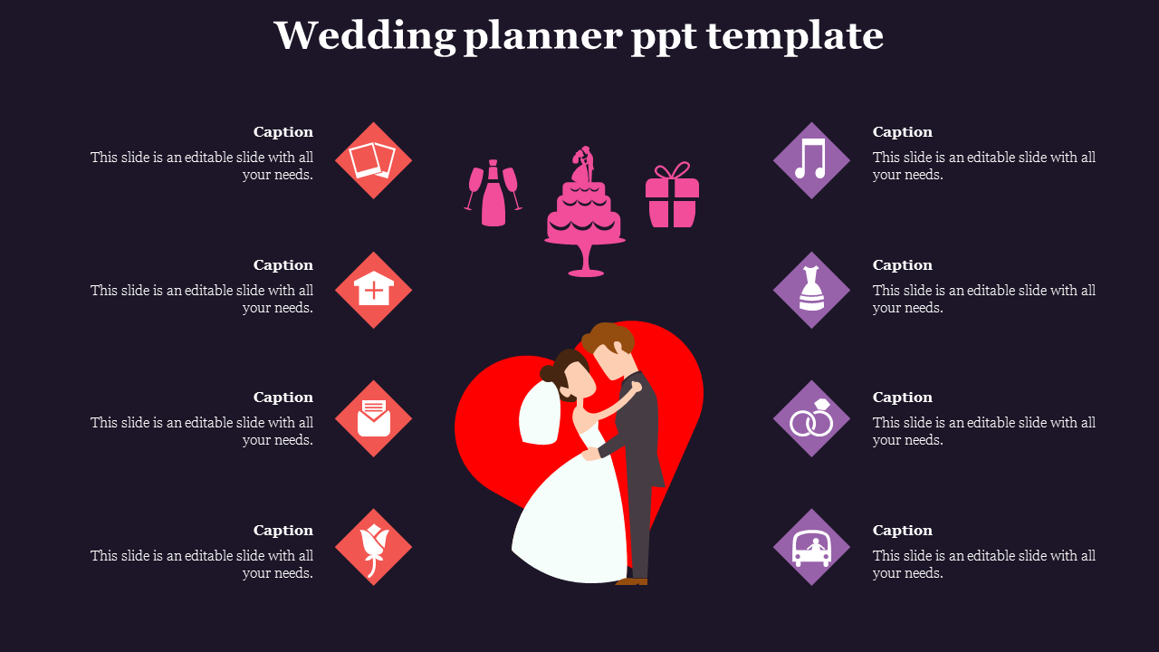 Wedding Planner PPT Template With Dark Background